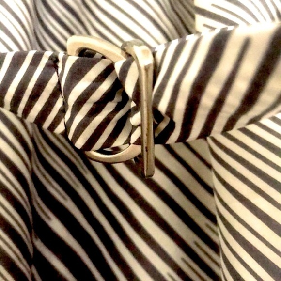 Theory Pavia Gray White Striped Silk Strapless midi Dress w pockets size 6 - Picture 8 of 9